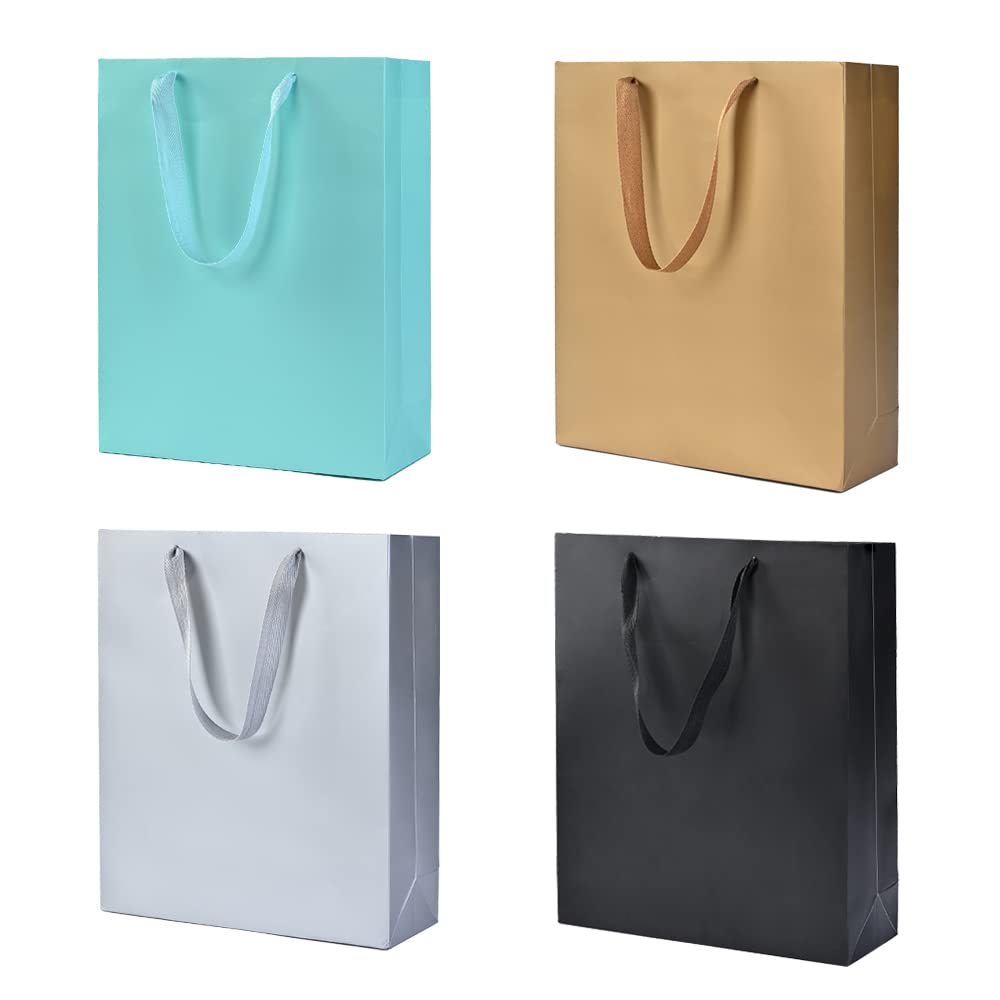 GenericPackingoutlet 12 PCS Matte Laminated Paper Bags, Eco-Friendly Shopping Bags with Handles, 4-Color Mix