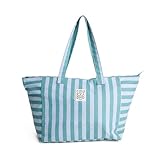 Ponette - Bolsa de Playa Mujer Menorca Grande – Bolso Playa a Rayas con Cremallera – Shopper Verano Amplio y Resistente – Bolsa Piscina, Viaje y Gimnasio – 64x35x23,5 cm – Marca Española
