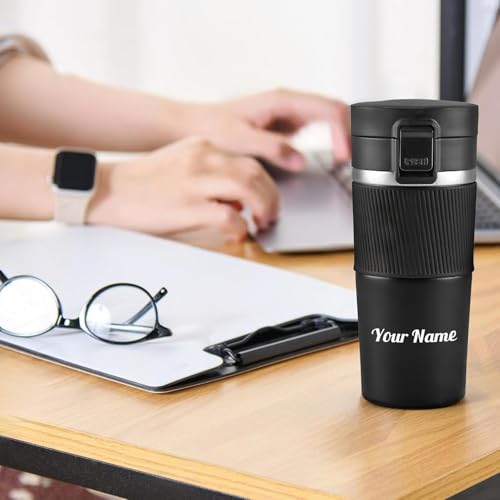 Image of CORPORATE PORIUM Name Customised Stainless Steel Coffee Mug 500ml | Double Wall Grip Coffee Mug Steel from Inside | Hot & Cold for 4 Hours | Office Coffee Cups