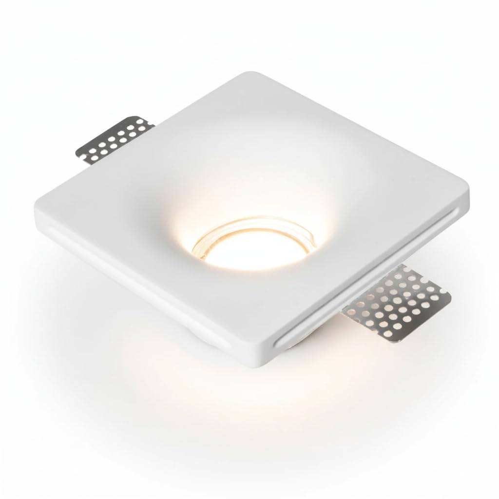BARCELONA LED Downlight Empotrable Cuadrado de Escayola GU10 Trimless Ø120mm Blanco | Aro LED Techo Integrado Pintable | Diseño Moderno y Lujo Minimalista | Foco Empotrado para Pladur | Escayola pintable, diseño sin bordes, 120x120mm, interior IP20