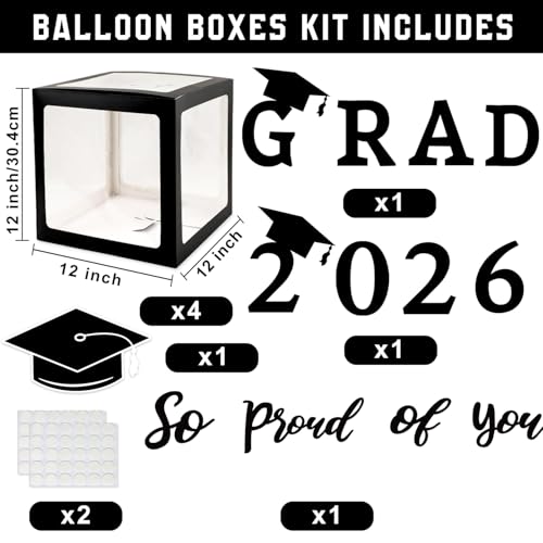 Image of Graduation Decorations Class of 2026 - Black and Gold Graduation Decorations - Balloons Boxes with Letters 2026 GRAD So Proud of You, Congrats Grad Party Decorations for Any Grades