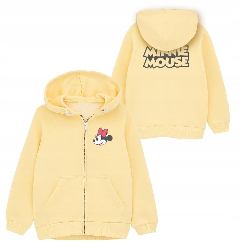 Disney Minnie Mouse Hoodie für Mädchen - Kinder Kapuzenpullover Jacke mit Kapuze Sweatshirt mit Reissverschluss Gr. 104-152cm warm Geschenk (DE/NL/SE/PL, Numerisch, 122, Regular, gelb)