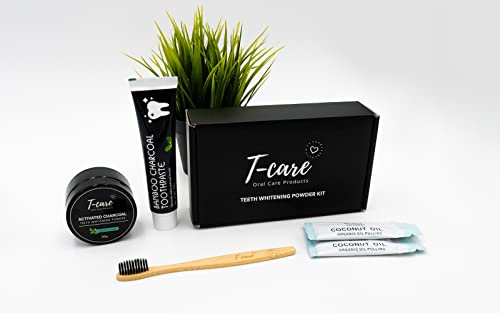 Image of Brilish Charcoal Teeth Whitening Tooth-Care Kit - Natural Activated Charcoal Powder, Charcoal Toothpaste, Bamboo Toothbrush, Organic Pulling Oil - Fluoride-Free, Removes Stains, Freshens Breath