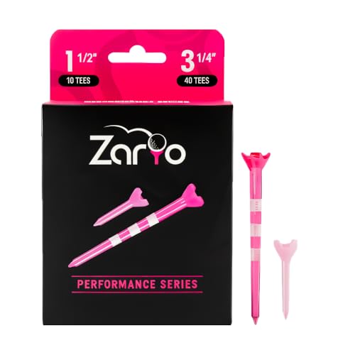 Zario Pink Plastic Golf Tees 50 Count, Womens Golf Tees, 3 1/4 Inch (40) and 1 1/2 Inch (10) Combo, Near Unbreakable Golf Tees, 4 Prong with Stripes