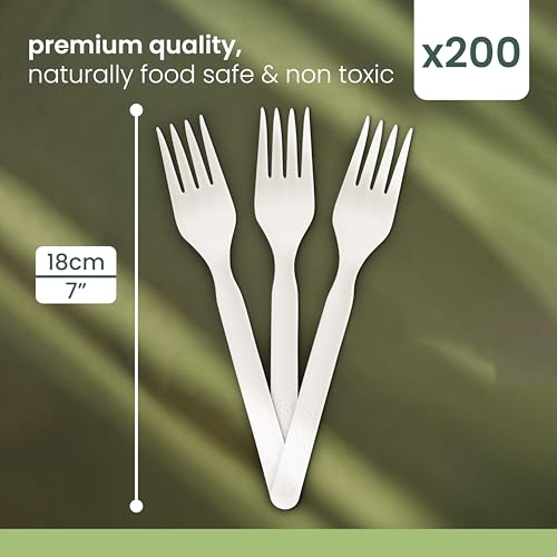 Miniatura 3 de Haago Reutilizable 200 Tenedores Ecológicos Cubiertos Biodegradables Blanco, 16.5cm - Utensilios Compostables Para Fiestas, Exteriores O Bodas - Materiales Resistentes Totalmente Naturales