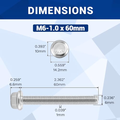 Image of M6-1.0 x 60mm Serrated Flange Hex Bolts + Flange Nut + Flat Washer + Lock Washer Combo Pack, 304 Stainless Steel 18-8, for Automotive & Machinery, 12 Sets