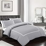 My home store Embroidered Duvet Cover Set Hotel Quality 200TC Bedding Set Soft Breathable 100% Poly Cotton Quilt Cover with 2 Pillowcases (Grey, King)