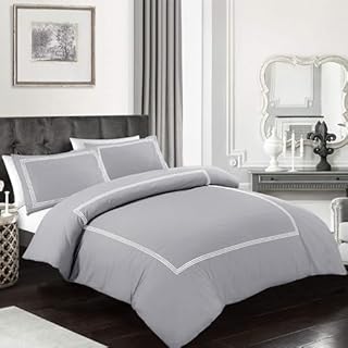 My home store Duvet Cover Hotel Quality 200TC Bedding Set Duvet Sets Soft Breathable 100% Poly Cotton Quilt Cover with Pillowcases (Grey, King)