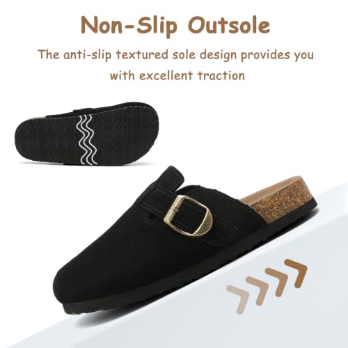 Image of Kids Clogs for Boys Girls Genuine Suede Leather Potato Slide Adjustable Buckle Indoor Outdoor Slippers