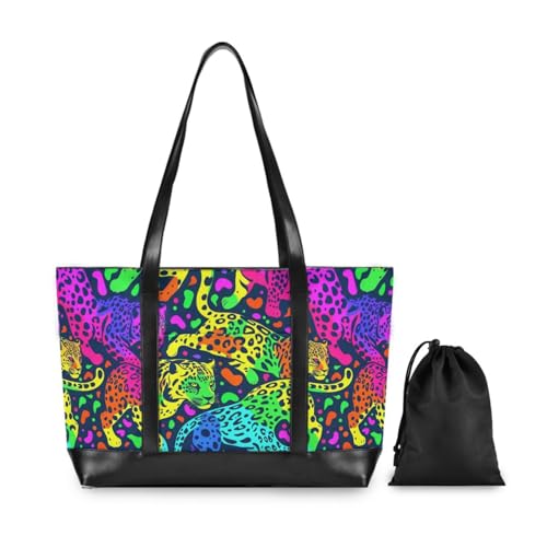 Neon Colored Cheetahs simple laptop shoulder bag with zipper tote bags for travel with women work maletin ejecutivo para mujer2