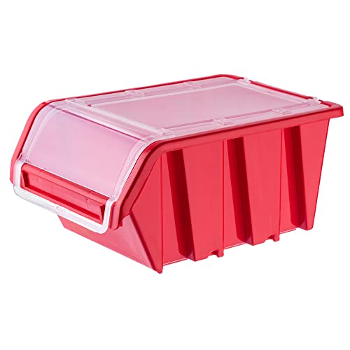 KADAX Caisse empilable avec couvercle, boîte de rangement en plastique PP, boîte de rangement dans différentes tailles et couleurs, boîtes de rangement avec rabat (rouge, 1 pièce - 490 x 298 mm)