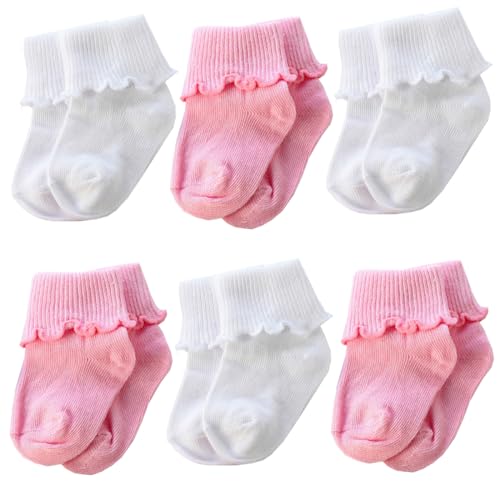 Image of Xiyadun 6 &12 Pairs Infant Toddler Baby Kids Turn Cuff Ruffle Cotton Socks