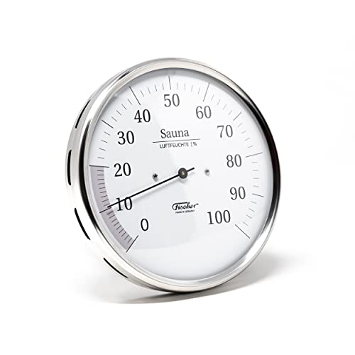 Fischer 191.01, Sauna-Hygrometer synthetisch, Glas, Edelstahl, Messstation | Sauna-Luftfeuchtigkeitsmesser, Messbereich 0-100 % r. F. und 0-70 °C...
