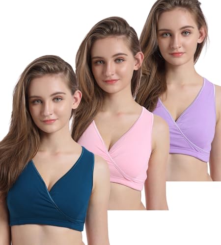 Image of CAKYE 3 Pack Maternity Nursing Sleep Bra Breastfeeding Cotton Bralette
