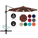 Best Choice Products 10-Foot Solar LED 360 Degree Aluminum Polyester Cantilever Offset Market Patio Umbrella Shade w/Easy Tilt and Smooth Gliding Handle, Brown