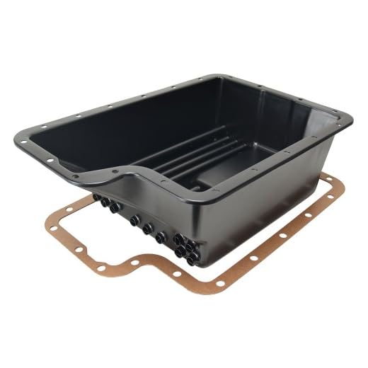 Derale 14208 Transmission Pan, Cooling, Deep Sump, Flat, 6.313 in Deep, Adds 7.938 qt Capacity, Steel, Black Paint, 4R100 / E4OD / 5R110 / 5R110W, Each