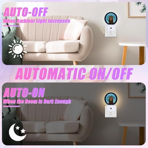 Image of Owl Moon Night Light LED Lamp Round Plug into Wall Nightlight with Dusk to Dawn Sensor Home Hallway Stairway Kitchen Decor