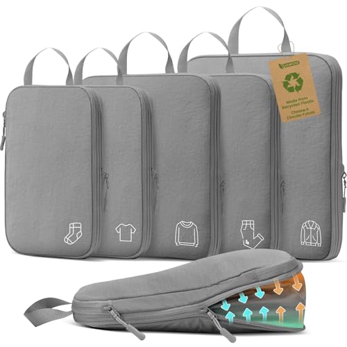 Koffer Organizer Packing Cubes Compression für Rucksack Nylon Koffer Organizer Set Robuste Reißverschlüsse Packwürfel Kompression Reise Gadgets Grau