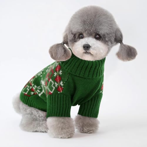 KONVINIT Dog Christmas Jumper,Winter Warm Dog Sweater,Knitting Dog Jumper Xmas Puppy Jumpers for Small Dogs and Medium Large Dogs,xmas green M - Image 3