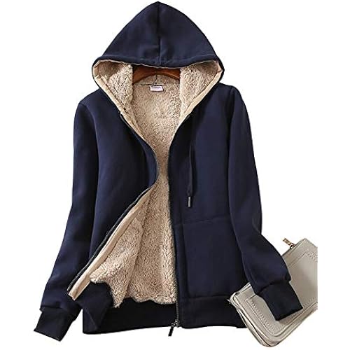 Women’s Casual Full Zip Up Sherpa Lined Hoodie Sweatshirt Jacket Coat