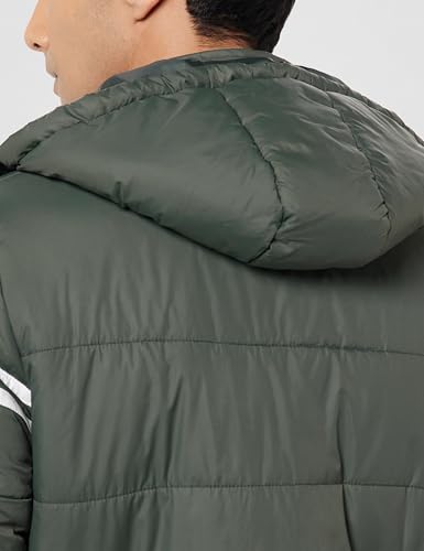 Image of Qube By Fort Collins Men's Nylon Standard Length Regular Fit Quilted Bomber Jacket with Detachable Hood - Winter Warm, Insulated Lining, Ribbed Cuffs, and Stylish Design