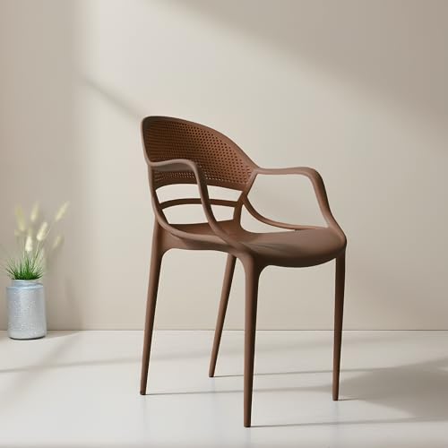 Image of DIYA Sunset Plastic Chair for Home & Dining | Comfortable Arm Chair | Living Room, Balcony & Outdoor Use | Strong PP Build, 1-Year Warranty - Set of 2 (Brown)