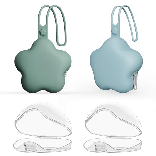 Image of 4 Pack Pacifier Holder Case,2pcs Silicone Portable Pacifier Pouch and 2pcs Transparent Nipple Holder Case Container, On-The-GO Pacifier Storage Container Box,BPA Free, Easy to Clean（Green+Blue）