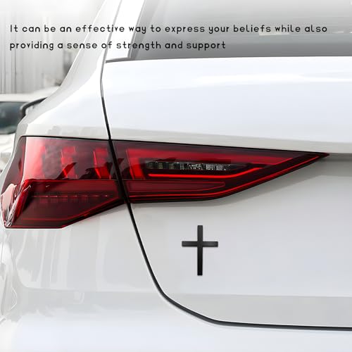Image of 2 PCS Metal Christian Cross Emblem Stickers, 2.5 inchx1.8 inch Alloy 3D Car Cross Sticker Badge, Self-Adhesive Emblem Decal Decoration for Auto Trunk Tailgate Fenders, Car Exterior Decal (Black+Silver)