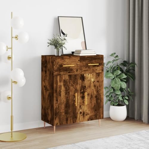 WRJENFSC Aparador de roble ahumado 69,5 x 34 x 90 cm Material de madera con patas de metal Diseño moderno y milagro de almacenamiento para sala de estar, cocina, pasillo y oficina