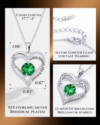 Image of CDE S925 Birthstone Heart Pendant Necklaces Jewelry Gifts for Wife