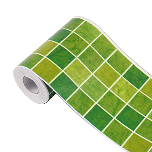 Borde de papel de pared 3D con revestimiento de pared autoadhesivo, bordes de PVC para cocina, baño, dormitorio, papel de decoración de pared, 3.94 pulgadas por 32.8 pies (cuadrado verde)