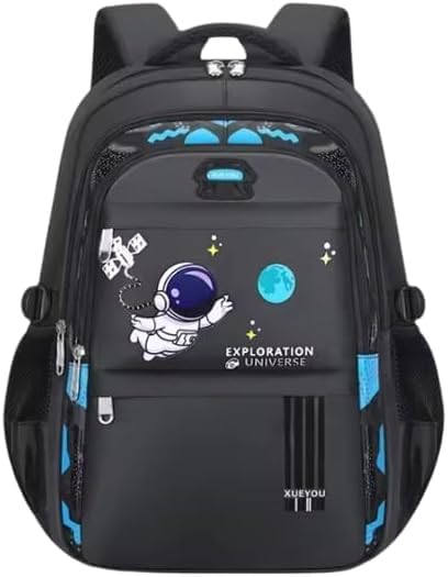 Mochila Escolar Infantil Astronauta, Impermeável, Ortopédica, Azul, preto e Verde, Design Espacial (PRETO)