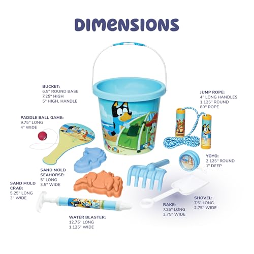 Little Kids Bluey Beach Toys Set | 9pc Sand Toys & Beach Bucket | Ages 3-10 - image 6