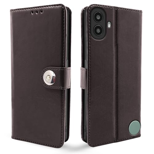 Image of Pikkme Flip Cover Leather Finish | Inside TPU with Card Pockets | Wallet Stand and Shock Proof | Complete Protection Button Flip Case for CMF by Nothing Phone 1 (Coffee)