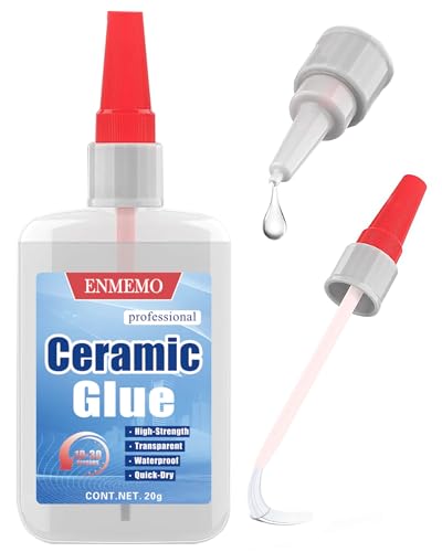 (2-in-1) Ceramic Glue with Brush Applicator & Nozzle China Porcelain and Pottery Repair Super Instant Glue Bonding Between Ceramics Waterproof Clear