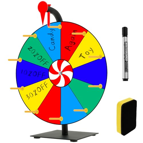 Prize Wheel Tabletop, 10 Slots Color Rotating Prize Wheel with Dry Eraser and Marker Pen Wheels of Fortune Spinner for Prizes Fortune Rotating Game Carnival (10 Slots)