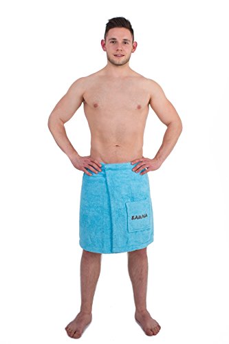 Julie Julsen Toalla para sauna para hombre (50 x 150 cm, cierre de velcro y goma elástica, 100% algodón), color azul claro