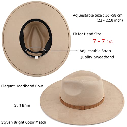 Pro Celia Big Wide Brim Fedora Hat For Women Large Felt Panama Rancher Hat (Stripe-Beige) #TOP2
