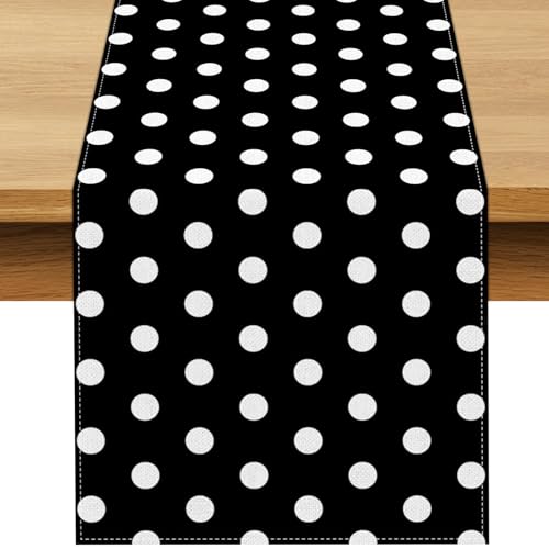 Buxiuer Chemin de table noir et blanc à pois - Décoration de fête d'anniversaire, fête prénatale, salle à manger, cuisine, décoration de table