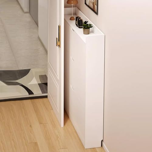Étagère à chaussures fine en bois meuble blanc 3 niveaux entrée