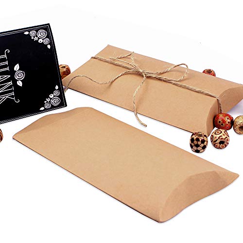 Cewor Kraft Pillow Box 50Pcs, 6.3×3.7 Inches Gift Boxes With 100 Feet Jute Twines, Paper Gift Box For Jewelry, Candy Gift Packaging, Wedding Present And Birthday Party Favor #TOP4