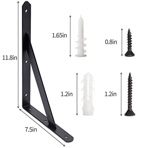 Awx Heavy Duty Shelf Brackets 12 Inches X 8 Inches With Screws - 8 Pack Black Metal Shelf Brackets - Shelf Support Angle Brackets For Shelves - L Brackets Heavy Duty Floating Shelf Brackets #TOP3