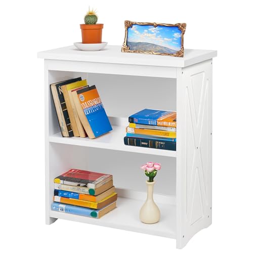 Image of Rustic Bedside Table with Storage Shelf, Wood End Table for Bedroom & Living Room, Narrow Farmhouse Side Table, Modern Nightstand for Bedroom, Living Room and Office (White)
