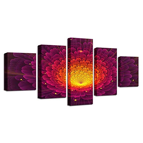 Impression sur toile fleur de mandala rougeoyante 5 pièces tableau mural moderne salon