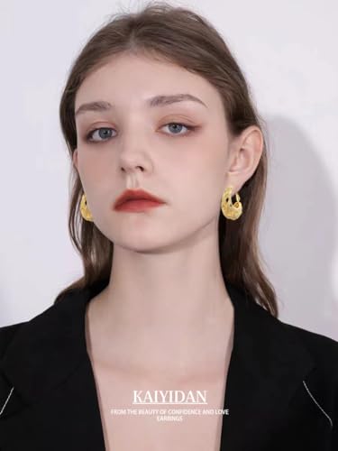 Gold Hoop Earrings For Women Trendy,14K Gold Plated Chunky Dangle Hoop Earrings,Statement Thick Yellow Gold Huggie Medium Hoops,Fashion Jewelry Gift.3