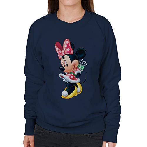 Image of Disney Christmas Minnie Mouse Hiding Present Women's Sweatshirt Navy Blue