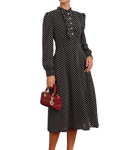 RIHOAS Women's Long Black Polka Dot Formal Semi Formal Cocktail