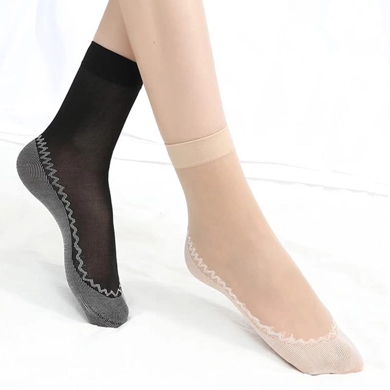 Image of 12 Pairs Women's Silky Anti-Slip Cotton Sole Sheer Ankle High Tights Hosiery Socks Reinforced Toe