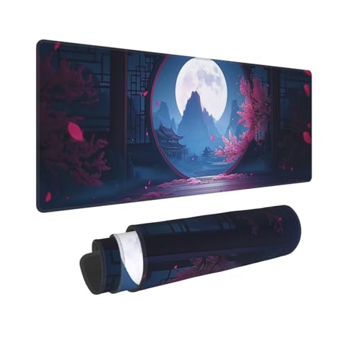 Gaming Tappetino Mouse XXL 900x300mm Pad XXL Grande Luna bianco per con Bordi Cuciti e Base in Gomma Antiscivolo Migliora la Velocità per Gioco PC Ufficio T6960