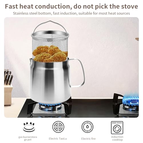 GWY 1.5L/50oz 304 Stainless Steel Oil Filter Pot with Strainer Large Capacity - Versatile Oil Filtration for Deep Frying, Boiling, and Simmering Ideal for Home and Camping Use